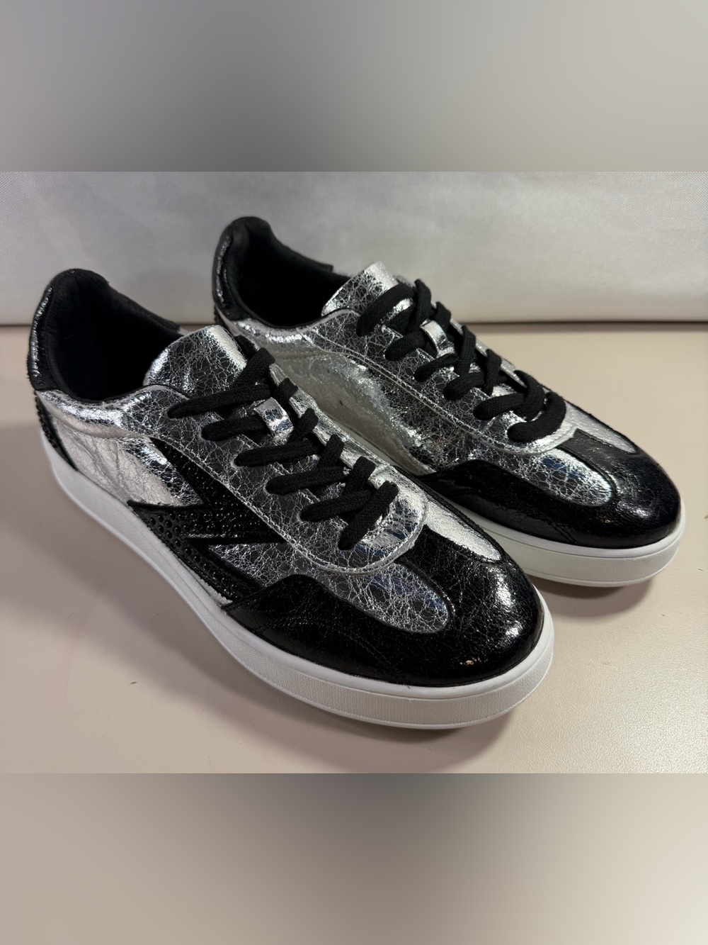 Zodiac Silver & Black Metallic Lace-Up Sneakers